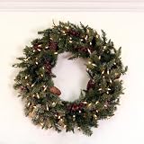 30 Pre-Lit Frosted Edina Fir Cones & Berries Christmas Wreath - Clear Lights