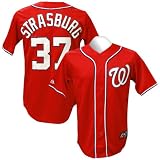 MLB Men's Washington Nationals Stephen Strasburg Scarlet Short Sleeve 6 Button Synthetic Replica Baseball Jersey  (Scarlet, XX-Large)