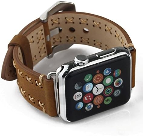 Apple Watch Band, Vintage Crazy Horse Cowhide Genuine Leather Strap Wrist Band Replacement w/ Metal Clasp for Apple Watch All, Apple Watch Stand (38mm dark brown)