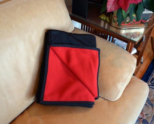 100% WATERPROOF FLEECE INDOOR / OUTDOOR PICNIC STADIUM BLANKET; Machine Washable (72"x 54")(Crimson Red Fleece with Black Backing)