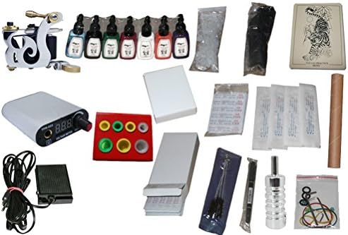 Generic Complete Tattoo Kit 1 Machine Guns+Needles+Grip Set Equipment Power Supply 7 Color Ink