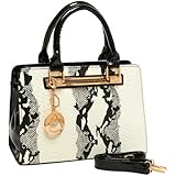 MG Collection EVA White Faux Python Skin Embossed PU Patent Leather Tote Handbag