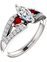 10K White Gold Marquise Cut Diamond and Ruby Ring -- LIFETIME WARRANTY