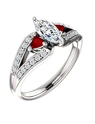 Platinum Marquise Cut Diamond and Ruby Ring -- LIFETIME WARRANTY