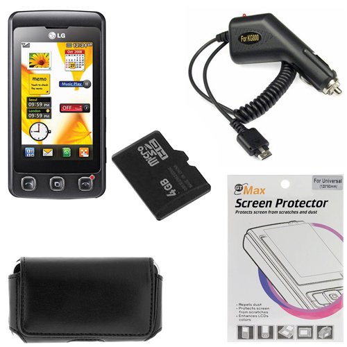 LG KP500 Cookie Unlocked Phone with 3.2 MP Camera  5 Items bundle kit: Cell Phone + Rapid Car Charger + 4GB microSD Card + Black Horizontal Pouch Case + Universal LCD Screen Protector
