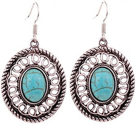 Bohemian Style Vintage Blue Rhinestone Pendant Fish Hook Earrings for Women Ladies and Girls