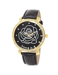 Stylish Flower Pattern Quartz Watch Wristwatch Timepiece w Rhinestones f Lady Women Girls - Black SWWT1-290202