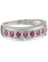 White-Gold Diamond and Ruby Ring (0.1cttw, G-H Color, I1-I2 Clarity)