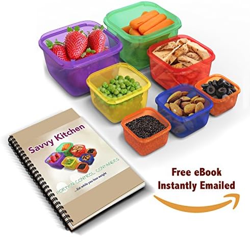 ★★BEST Deal - 7 Piece Portion Control Containers / Kit for Weight Loss + BONUS eBook with PDF Planners &amp; Guide Included- 100% Leak FREE, Multi-Colored System. Comparable to 21 Day Fix program★★