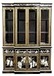 Asian Dining Room Furniture - 82" Fine Ming Black Lacquer Breakfront China Cabinet Hutch