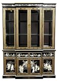 Asian Dining Room Furniture - 82" Fine Ming Black Lacquer Breakfront China Cabinet Hutch