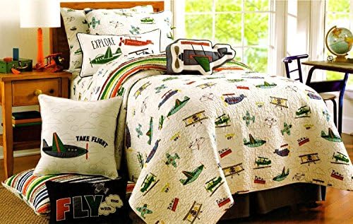 Sky Hawk Vintage Airplanes Full/Queen Quilt Reversible to Blue Planes