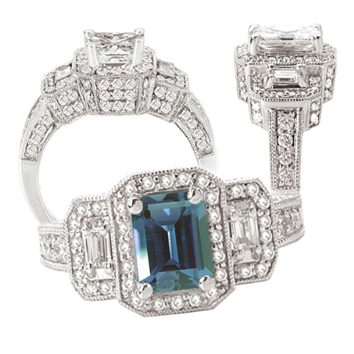18k cultured 7x5mm emerald cut alexandrite engagement 