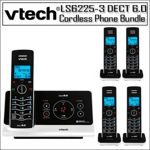 Vtech LS6225-3 DECT 6.0 Black/White 5-handset Cordless Phone Bundle