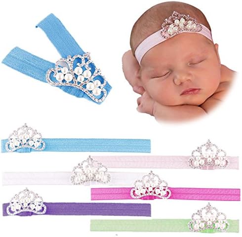 Baby Girl Headbands Hair Accessories Princess Grown Elastic Headbands Hair Band for Newborn/Infants/Toddlers (6-Pearl crown)