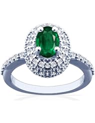 14K White Gold Oval Cut Emerald Ring With Sidestones