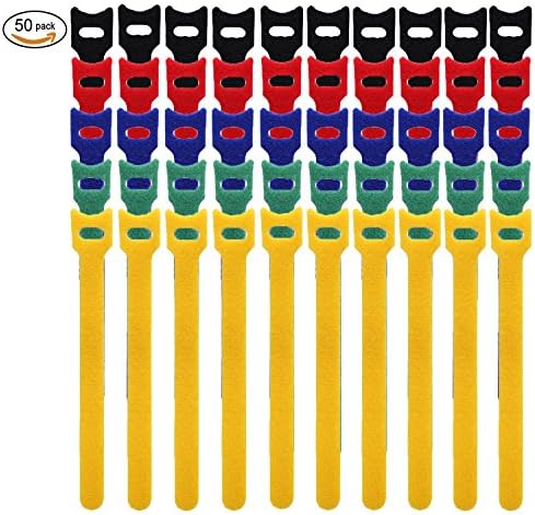Clairubis Reusable Hook and Loop Fastening Cable Ties with Microfiber Cloth, 50 PCS, 5 Color
