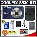 Nikon Coolpix S630 12 Megapixel Digital Camera (Midnight Blue) with 7x Optical Zoom + EN-EL12 Battery + 8GB Card + Leather Case + Accessory Kit