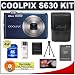 Nikon Coolpix S630 12 Megapixel Digital Camera (Midnight Blue) with 7x Optical Zoom + EN-EL12 Battery + 8GB Card + Leather Case + Accessory Kit