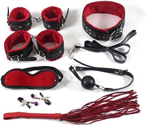 12 Pcs Plush Red Bondage Kit Fetish Set For Lovers Set Cuffs Gag Whip Chains