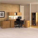 Bush Furniture Quantum Wood Office Set with Hutch in Modern Cherry