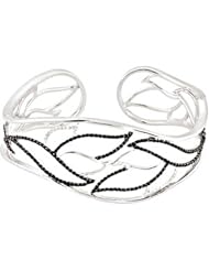 Sterling Silver Black Spinel and Diamond Cuff Bracelet - 0.16 Ct. -- LIFETIME WARRANTY