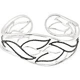 Sterling Silver Black Spinel and Diamond Cuff Bracelet - 0.16 Ct.