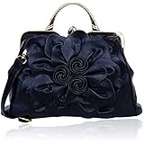 Aibag Retro Leather Ruffles 3D Rose Flower Handle Satchel/Cross Body Handbag