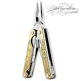 Leatherman Luxuswerkzeug Charge Del Rey, 1. Exemplar von 25 Stück, Griffe aus 18-karätigem Gold, inklusive Echtheitszertifikat in Geschenkbox aus poliertem Akazienholz