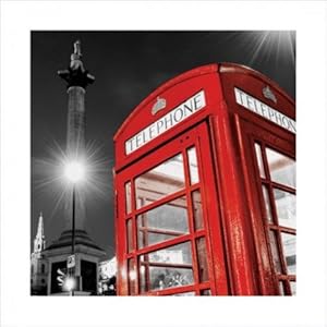 Poster de Londres avec une Cabine Téléphonique Rouge et Trafalgar Square 40 x 40 cm