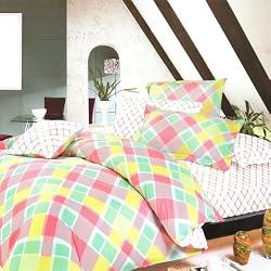 Blancho Bedding - [Crystal Pink Plaid] Luxury Comforter Set Combo 300GSM