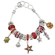 Silvertone Red Sealife Theme Glass Bead Fashion Charm Bracelet