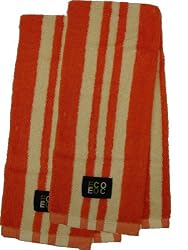 Cotton Kitchen Towel (Mandarin Orange with Natural Rugby Stripe, 2-Pack)