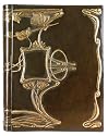 Art-Nouveau Leather Photo Album, Wedding Album, Scrapbook, Green and Gold Accent, Gift Boxed, 9.5x12"