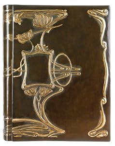 Art-Nouveau Leather Photo Album, Wedding Album, Scrapbook, Green and Gold Accent, Gift Boxed, 9.5x12"