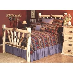 Wooded River Cabin Bear King Size Bedspread Coverlet