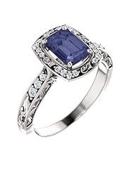 Platinum 7.00x5.00mm Emerald Cut Iolite and Diamond Ring -- LIFETIME WARRANTY