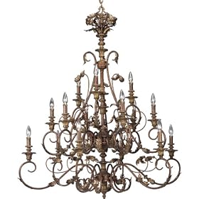 Progress Lighting P4028-02 15-Light 3-Tier Chandelier with Dainty Leaf Accents and Curvaceous Scrolls, Golden Brandy