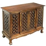 Handmade Asian Furniture - 39" Lattice Panels Storage Cabinet / Sideboard Buffet - Rich Dark Finish