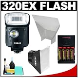 Canon Speedlite 320EX Flash with LED Light with Softbox + Bounce Reflector + (4) Batteries & Charger + Accessory Kit for EOS 7D, 5D, 60D, 50D, Rebel T3, T3i, T2i, T1i, XS Digital SLR Cameras
