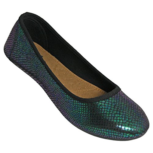 Women's Kaymann Ballet Slippers Iridescent Blue Snake Print Size 8