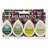 Tsukineko 4-Pack Assortment Memento Dew Drops Fade-Resistant Ink, Greenhouse