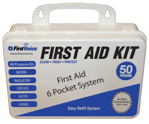 First Voice ANSI-50 50 Person Workplace Wall Mountable ANSI Compliant Plastic First Aid Kit
