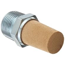 Parker EM100 EM Series Sintered Bronze Muffler/Filter, 1" NPT Male, 1-5/16" Hex Size, 250 psi