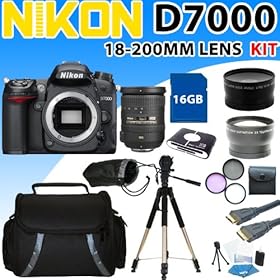 Nikon D7000 D-7000 Digital SLR Camera with Nikon Af-s Dx Nikkor 18-200mm F/3.5-5.6g Ed Vr Ii Zoom Lens + 3 Extra Lens + 16gb Professional Kit