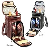 Picnic Time Avanti Insulated, Leatherette Premium Tote w/ Deluxe Wine & Cheese Service For 2 (Black)
