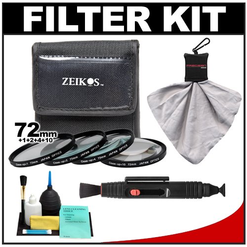 Zeikos 4-Piece +1 +2 +4 +10 Close-Up Macro Filter Set (72mm) + Lenspen + Spudz Microfiber Cleaning Cloth + Cleaning Kit for Canon, Nikon, Olympus, Pentax & Sony Digital SLR Cameras