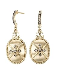Tivolia Collection 14K Yellow Gold Celtic Cross Oval Earrings with Cognac Diamonds