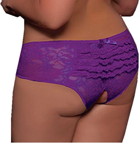 Women's Open Crotch Lace Cute Briefs Knickers Girls Panties Light Purple L