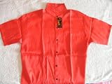 Men's Premium 100% Thai Silk Shirt- Scarlet Red Mosaic Material (SIZE XXL 46-48)